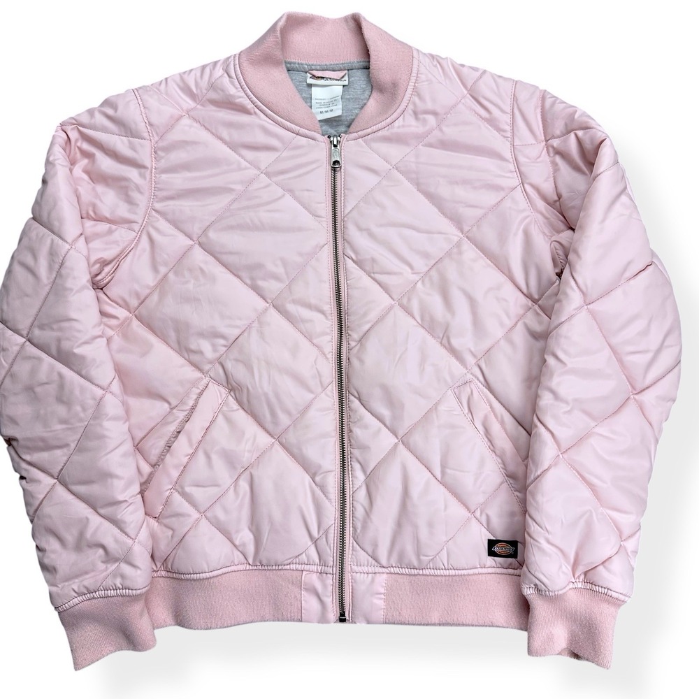 Dickies Women's Quilted Puffer Bomber Jacket‎ Coat Pale Pink Size Medium